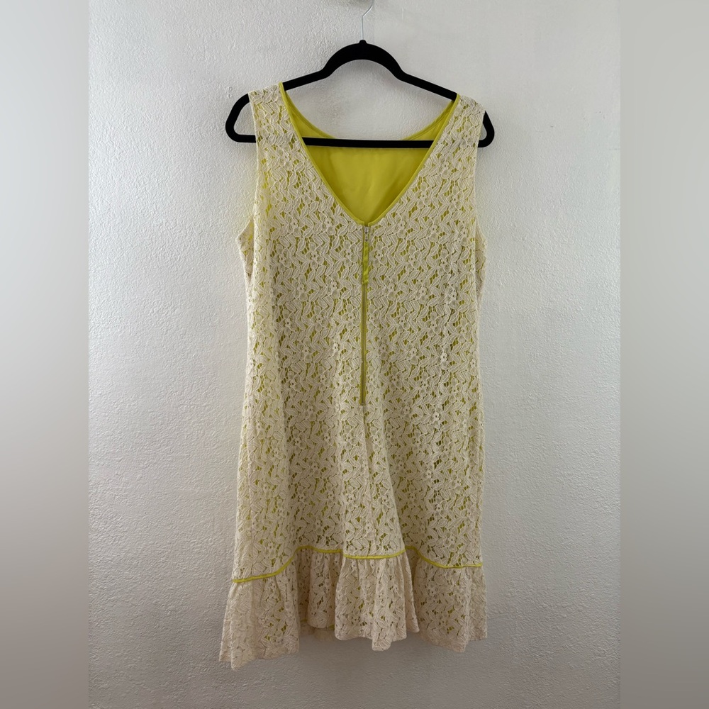 LOFT Yellow Lace Midi Dress with Lemon Lining